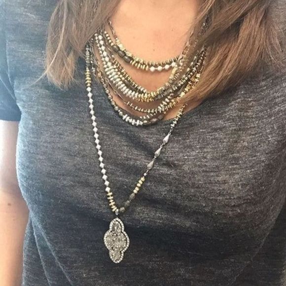 Stella & Dot Relic Pendant Necklace โ Mixed Metal Druzy Statement - Picture 4 of 12